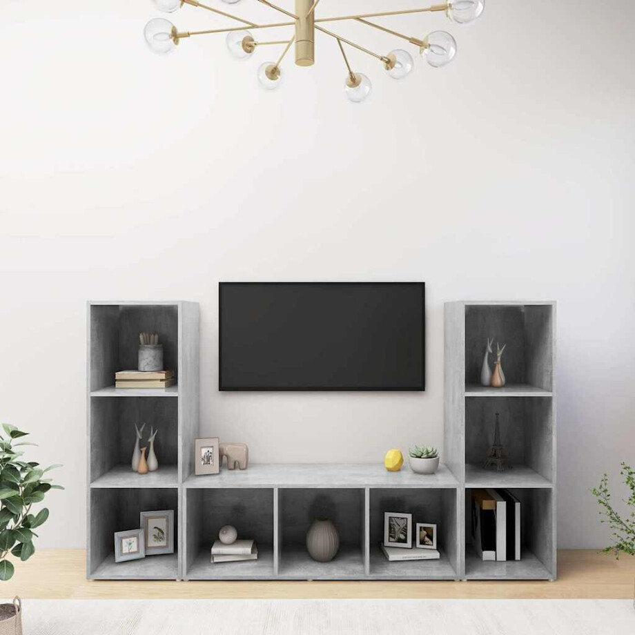 vidaXL Tv-meubelen 3 st 107x35x37 cm bewerkt hout betongrij vidaXL Tv-meubelen 3 st 107x35x37 cm bewerkt hout betongrij afbeelding 1