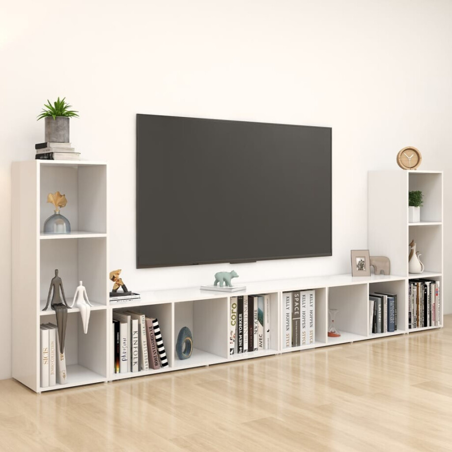 vidaXL Tv-meubelen 4 st 107x35x37 cm bewerkt hout wit afbeelding 1
