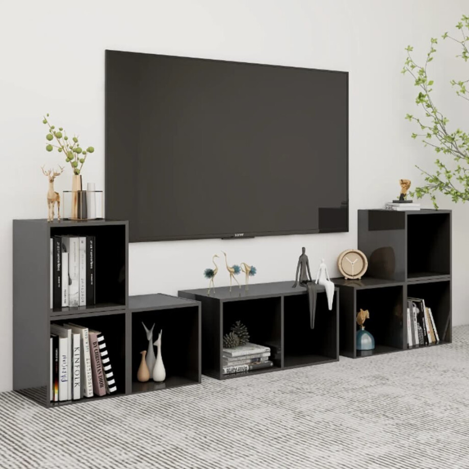 vidaXL 6-delige Tv-meubelset bewerkt hout hoogglans grijs afbeelding 1