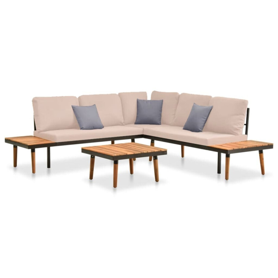 vidaXL 4-delige Loungeset met kussens massief acaciahout afbeelding 1