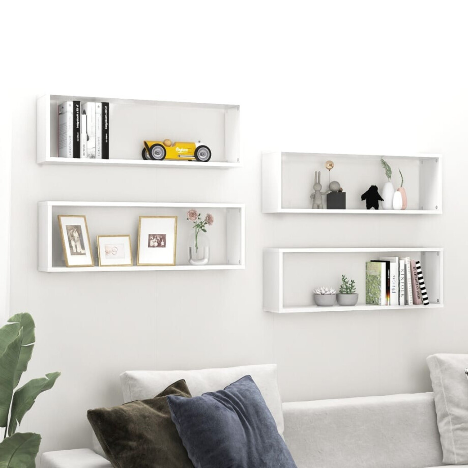 vidaXL Wandschappen kubus 4 st 80x15x26,5 cm bewerkt hout wit vidaXL Wandschappen kubus 4 st 80x15x26,5 cm bewerkt hout wit afbeelding 1