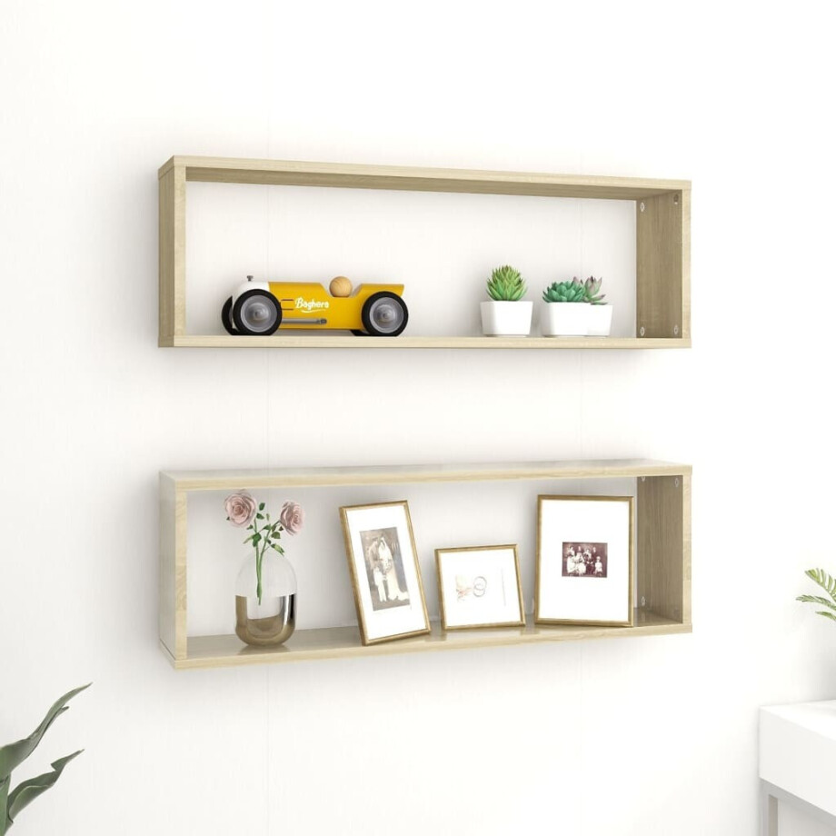 vidaXL Wandschappen kubus 2 st 80x15x26,5 cm bewerkt hout sonoma eiken afbeelding 1