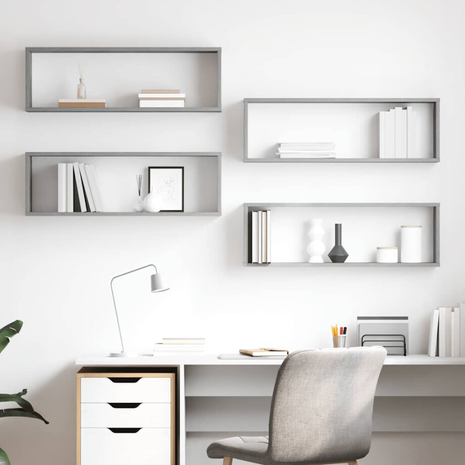 vidaXL Wandschappen kubus 4 st 80x15x26,5 cm bewerkt hout betongrijs afbeelding 1