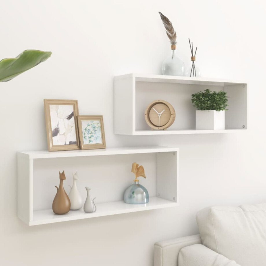vidaXL Wandschappen kubus 2 st 60x15x23 cm bewerkt hout wit afbeelding 1