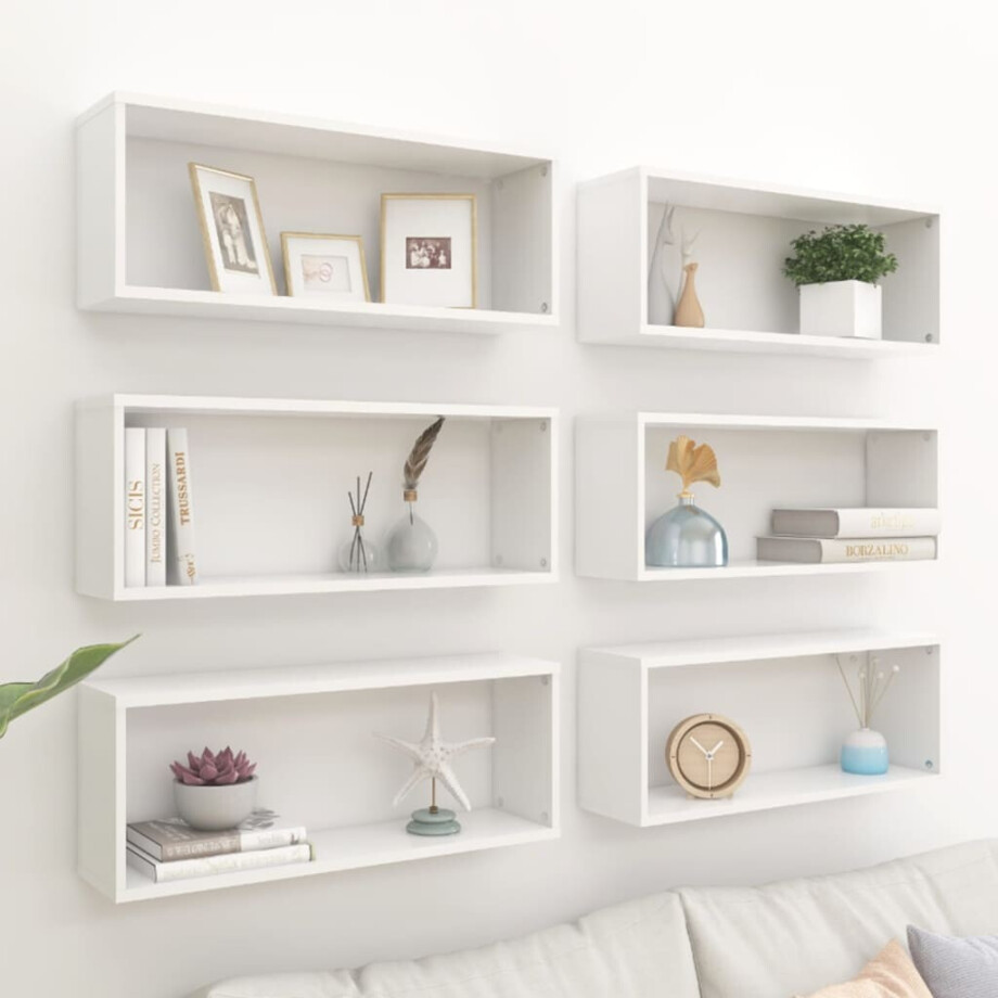 vidaXL Wandschappen kubus 6 st 60x15x23 cm spaanplaat wit afbeelding 1