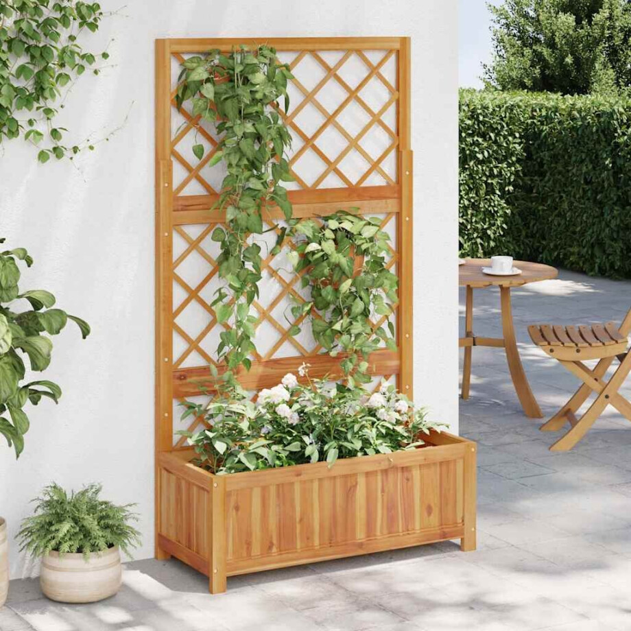 vidaXL Plantenbak verhoogd met latwerk 85x38x150 cm massief acaciahout afbeelding 1