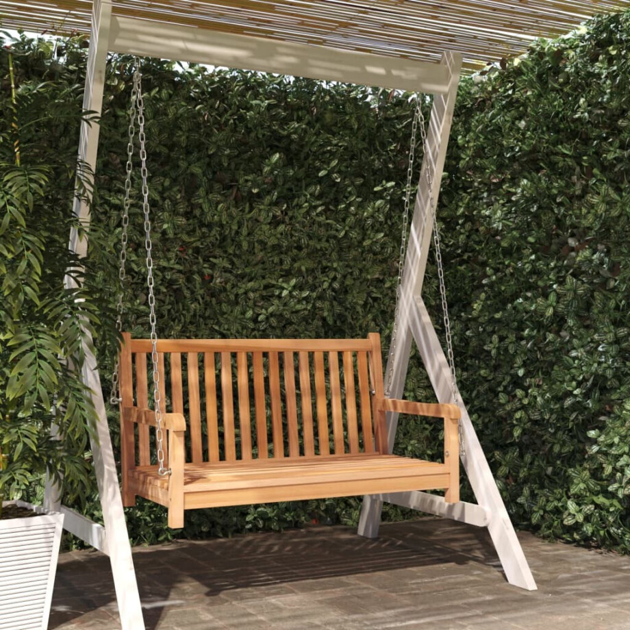 vidaXL Schommelbank 114x60x64 cm massief teakhout afbeelding 1