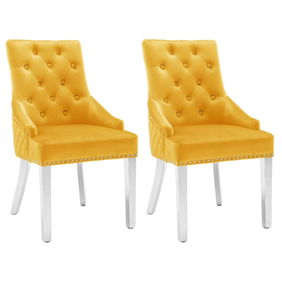vidaXL Eetkamerstoelen 2 st fluweel geel vidaXL Eetkamerstoelen 2 st fluweel geel afbeelding 1