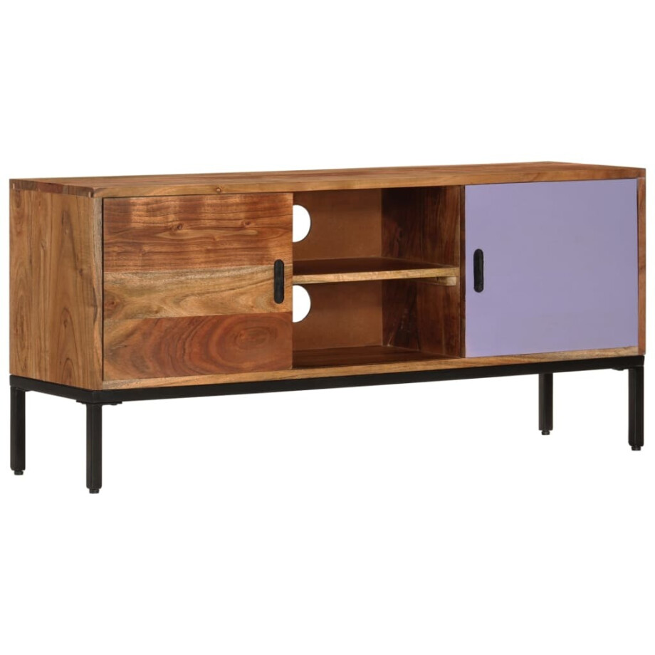 vidaXL Tv-meubel 110x30x50 cm massief acaciahout honingbruin en grijs vidaXL Tv-meubel 110x30x50 cm massief acaciahout honingbruin en grijs afbeelding 1