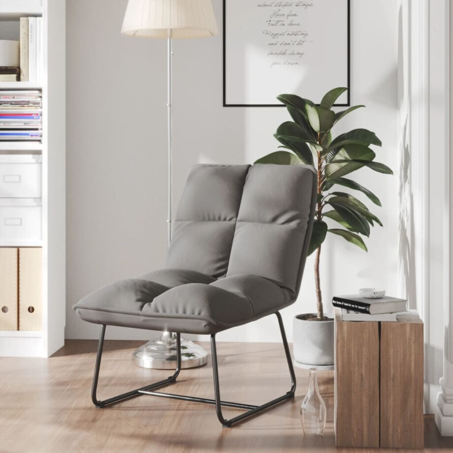 vidaXL Loungestoel met metalen frame fluweel lichtgrijs vidaXL Loungestoel met metalen frame fluweel lichtgrijs afbeelding 1