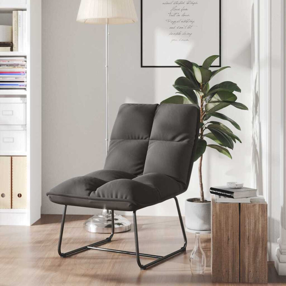 vidaXL Loungestoel met metalen frame fluweel donkergrijs vidaXL Loungestoel met metalen frame fluweel donkergrijs afbeelding 1