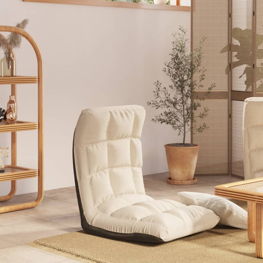 vidaXL Vloerstoel inklapbaar stof crèmekleurig afbeelding 1