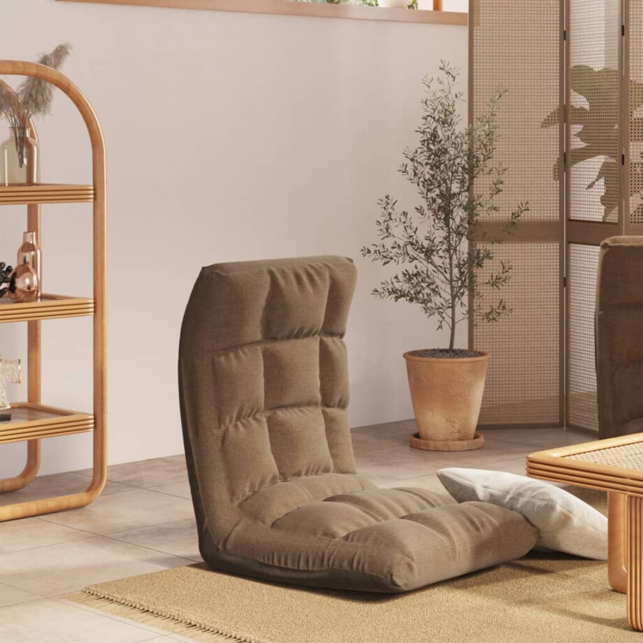 vidaXL Vloerstoel inklapbaar stof taupe afbeelding 1