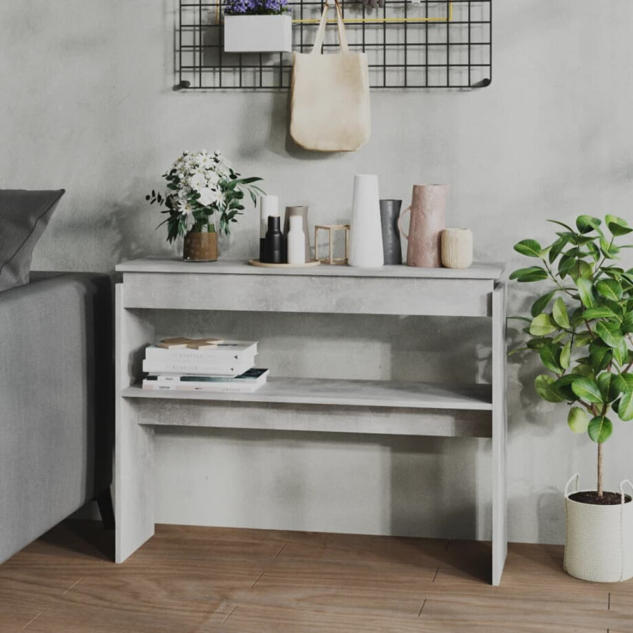 vidaXL Wandtafel 102x30x80 cm bewerkt hout betongrijs vidaXL Wandtafel 102x30x80 cm bewerkt hout betongrijs afbeelding 1