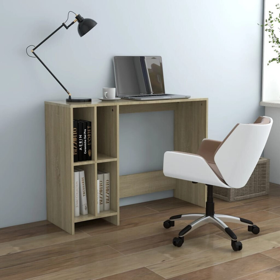 vidaXL Bureau 102,5x35x75 cm bewerkt hout sonoma eikenkleurig afbeelding 1