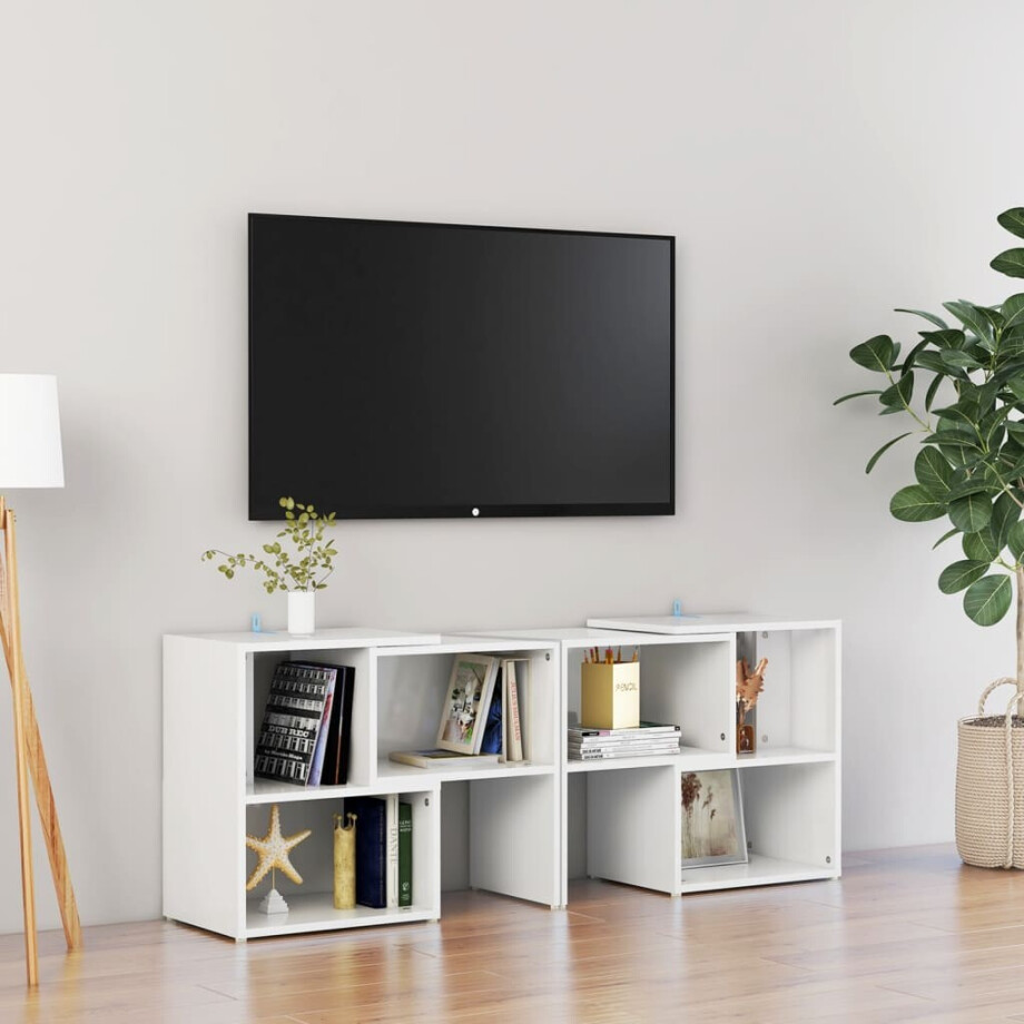 vidaXL Tv-meubel 104x30x52 cm bewerkt hout hoogglans wit vidaXL Tv-meubel 104x30x52 cm bewerkt hout hoogglans wit afbeelding 1