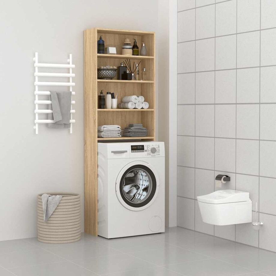 vidaXL Wasmachinekast 64x24x190 cm wit en sonoma eikenkleurig vidaXL Wasmachinekast 64x24x190 cm wit en sonoma eikenkleurig afbeelding 1