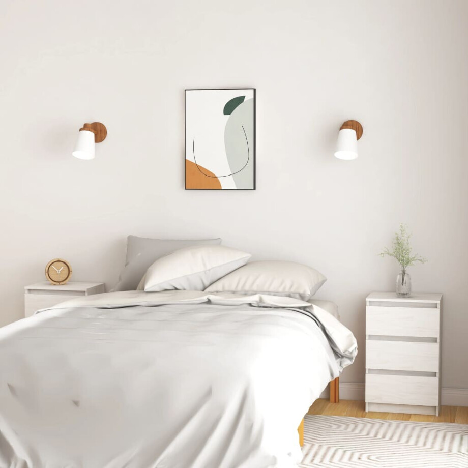 vidaXL Nachtkastjes 2 st 40x29,5x64 cm massief grenenhout wit afbeelding 1