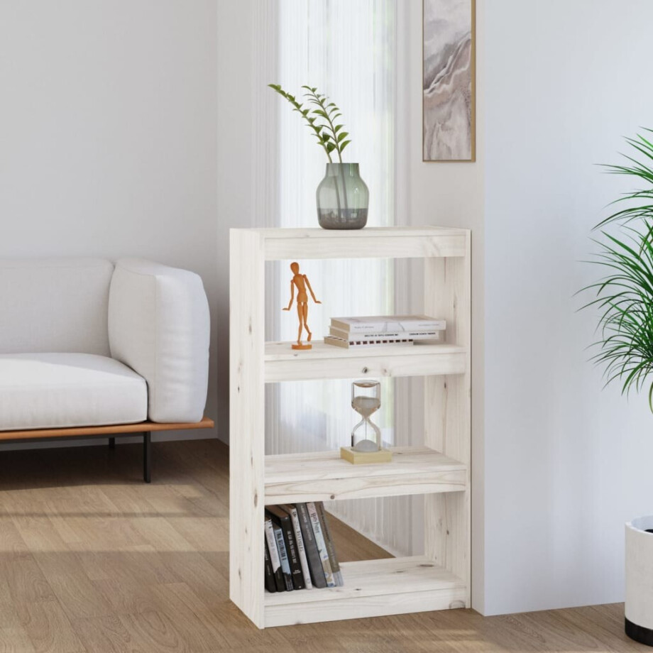 vidaXL Boekenkast/kamerscherm 60x30x103,5 cm massief grenenhout wit afbeelding 1