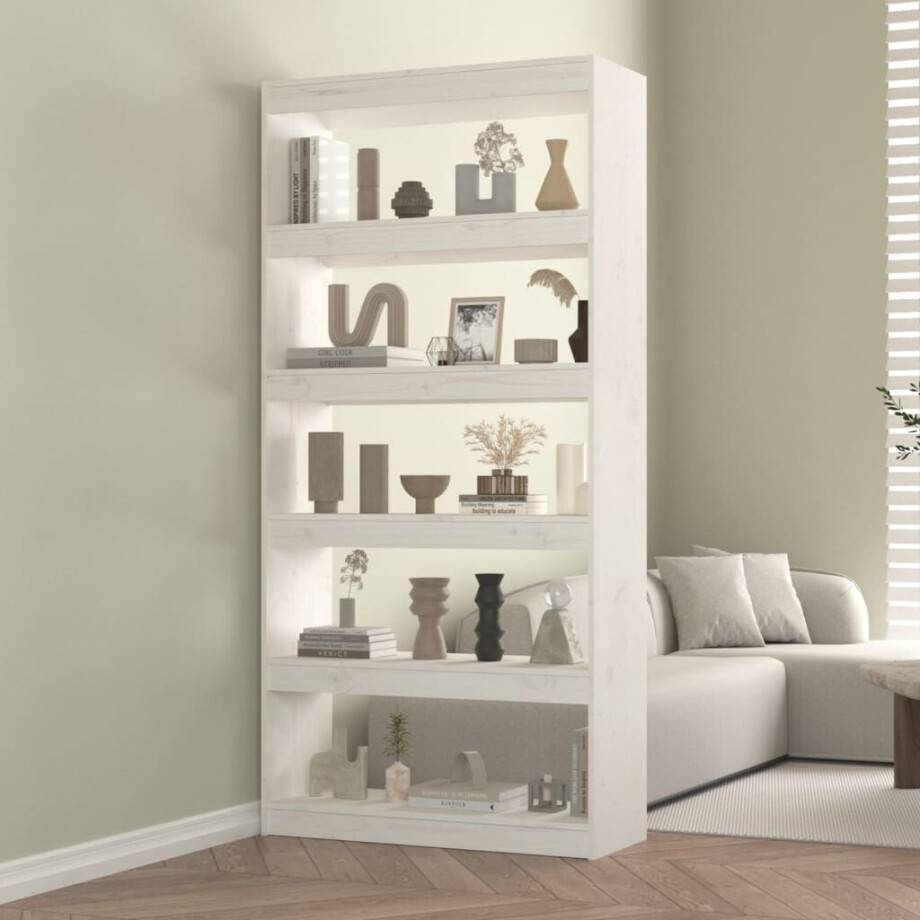 vidaXL Boekenkast/kamerscherm 80x30x167,4 cm massief grenenhout wit afbeelding 1