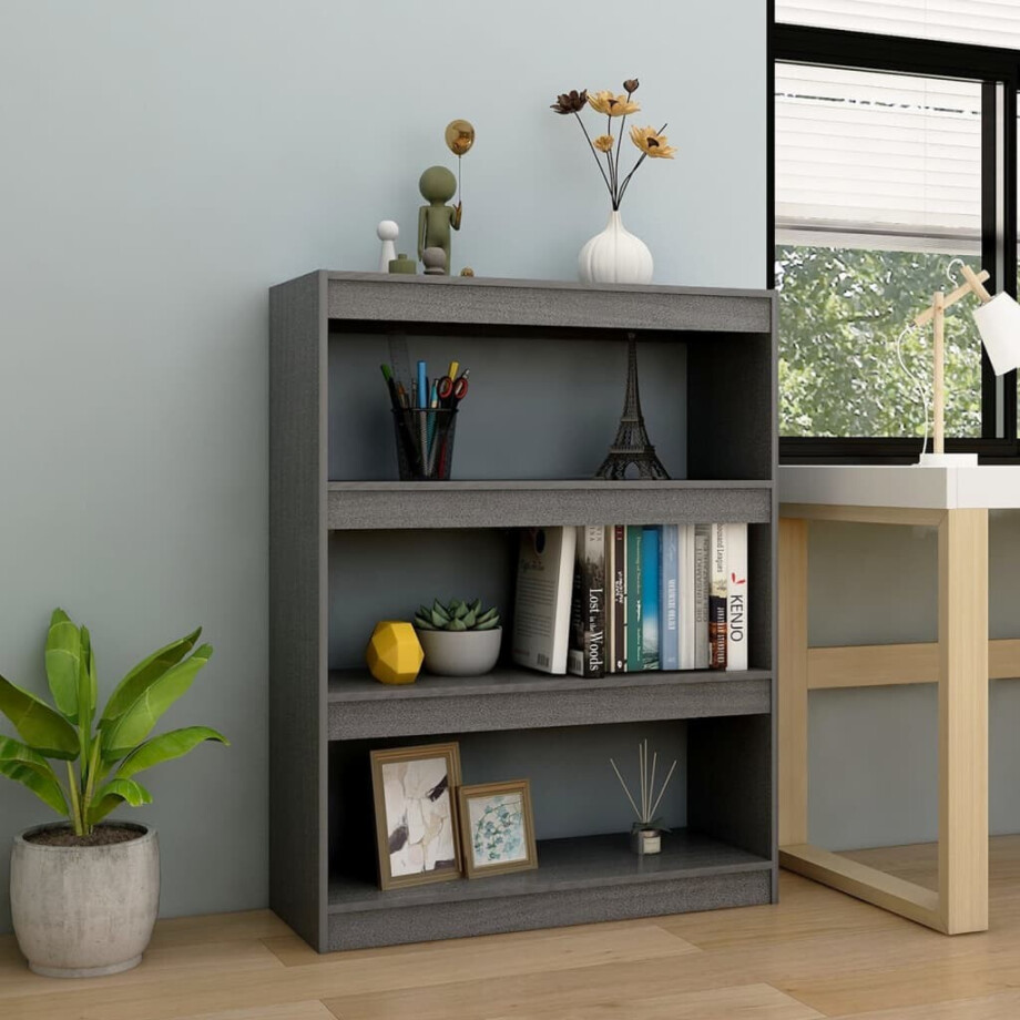 vidaXL Boekenkast/kamerscherm 100x30x103 cm massief grenenhout grijs vidaXL Boekenkast/kamerscherm 100x30x103 cm massief grenenhout grijs afbeelding 1