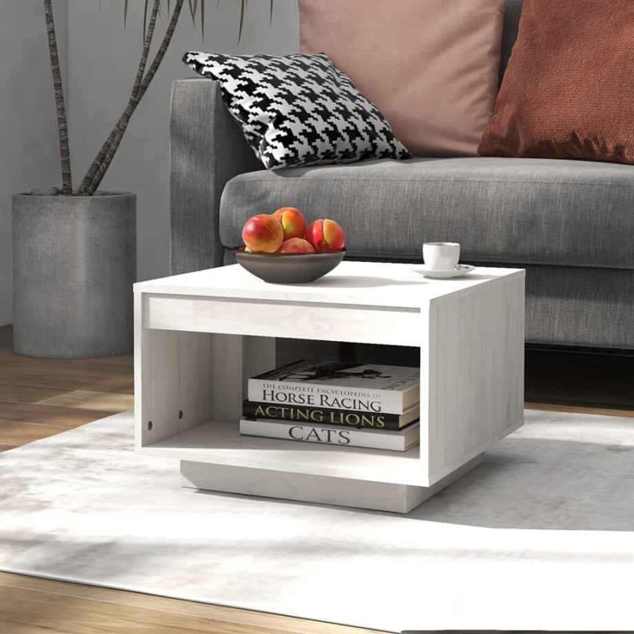 vidaXL Salontafel 50x50x33,5 cm massief grenenhout wit afbeelding 1