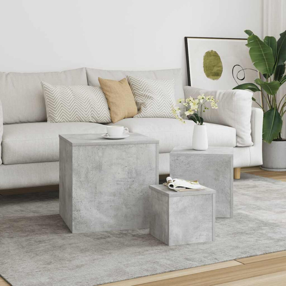 vidaXL Bijzettafels 3 st bewerkt hout betongrijs afbeelding 1