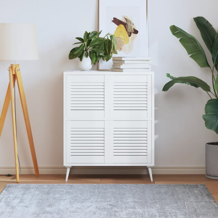 vidaXL Kastdeuren met lamellen 4 st 39,5x39,4 cm grenenhout wit vidaXL Kastdeuren met lamellen 4 st 39,5x39,4 cm grenenhout wit afbeelding 1