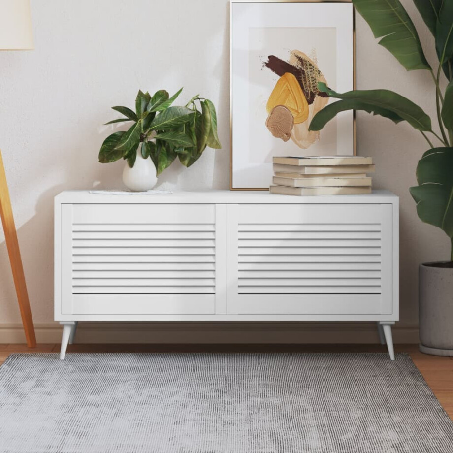 vidaXL Kastdeuren met lamellen 2 st 39,5x59,4 cm grenenhout wit afbeelding 1