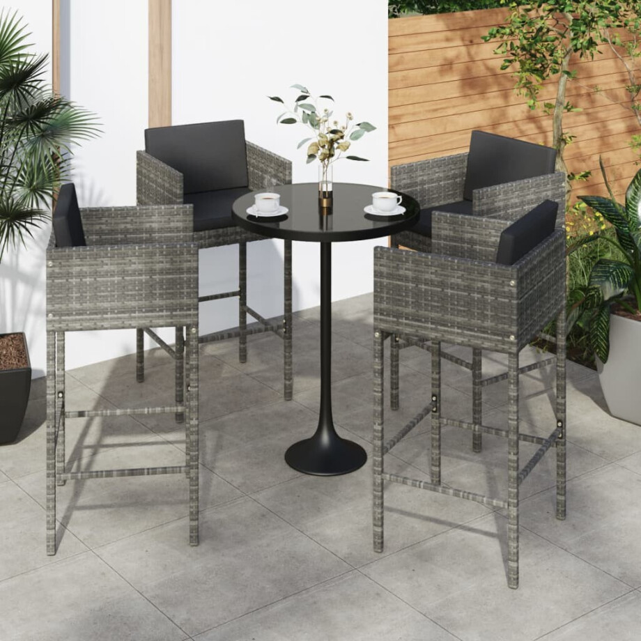 vidaXL Barkrukken 4 st met kussens poly rattan grijs afbeelding 1