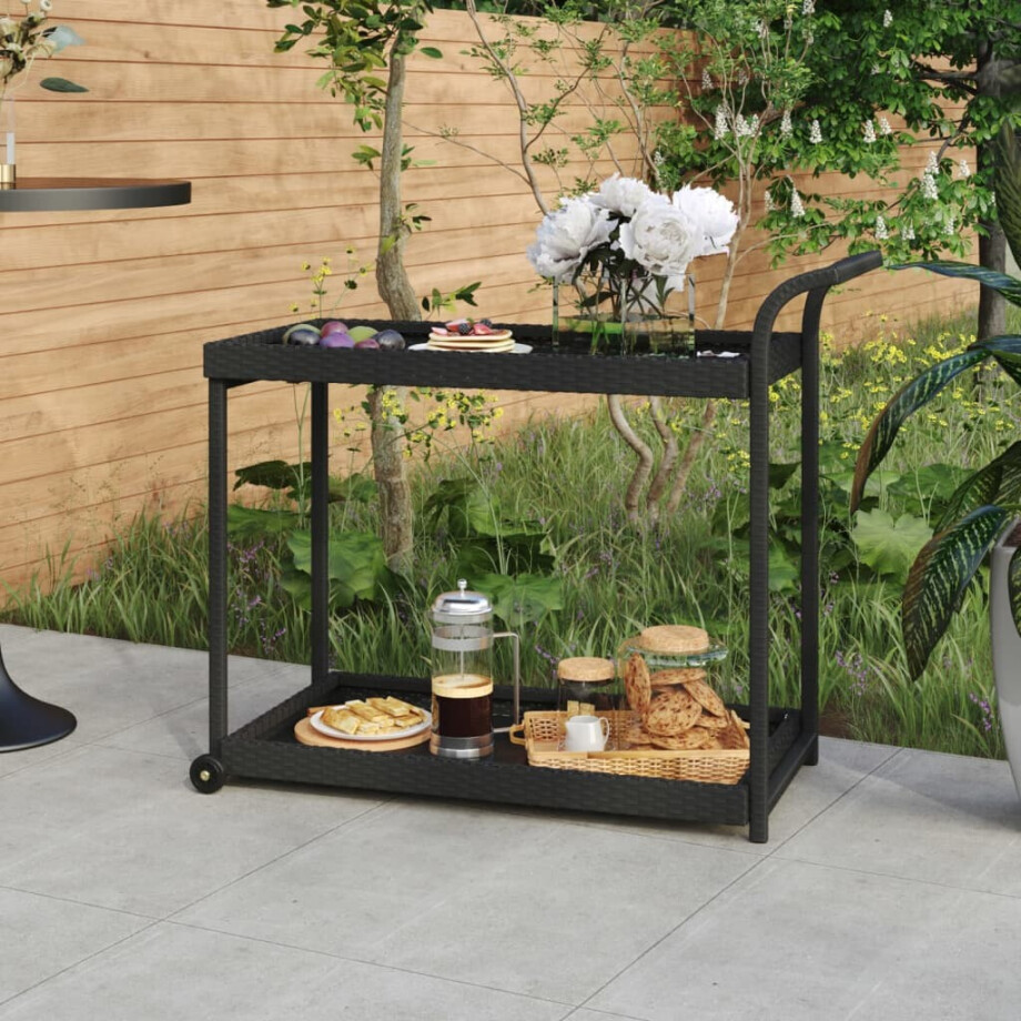 vidaXL Serveerwagen 100x45x83 cm poly rattan zwart afbeelding 1