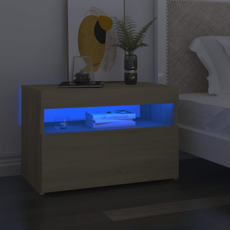 vidaXL Nachtkastjes 2 st LED-verlichting 60x35x40 cm sonoma eikenkleur afbeelding 1