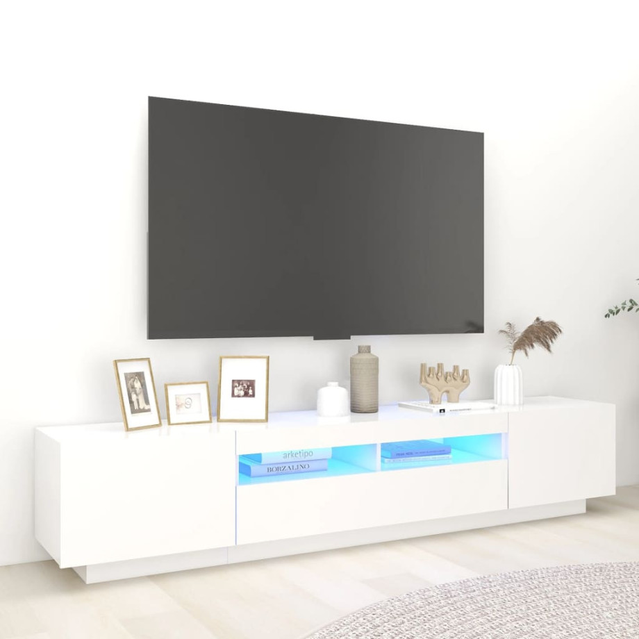 vidaXL Tv-meubel met LED-verlichting 200x35x40 cm wit afbeelding 1