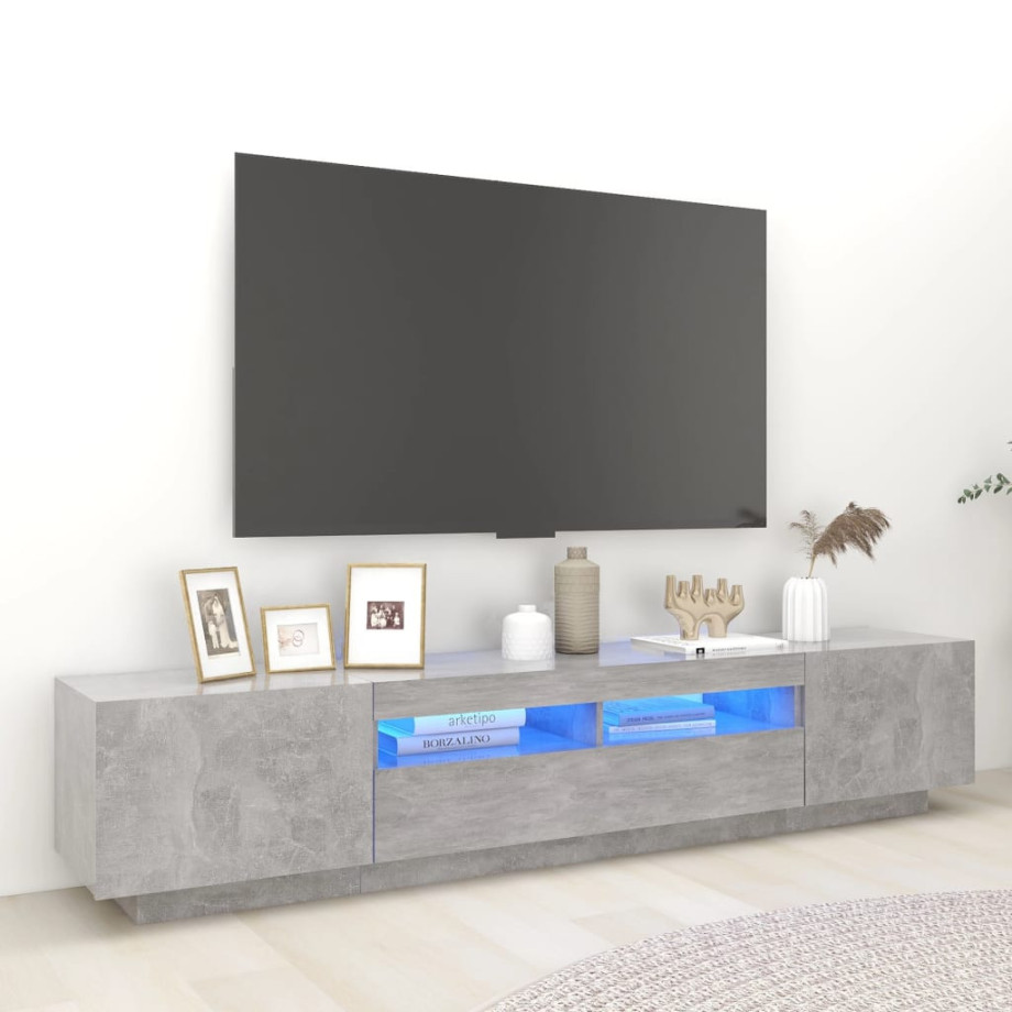 vidaXL Tv-meubel met LED-verlichting 200x35x40 cm betongrijs afbeelding 1