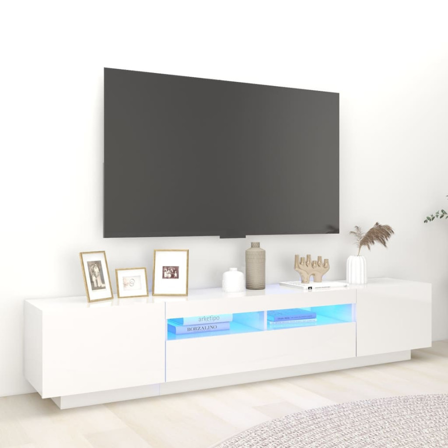 vidaXL Tv-meubel met LED-verlichting 200x35x40 cm hoogglans wit afbeelding 1