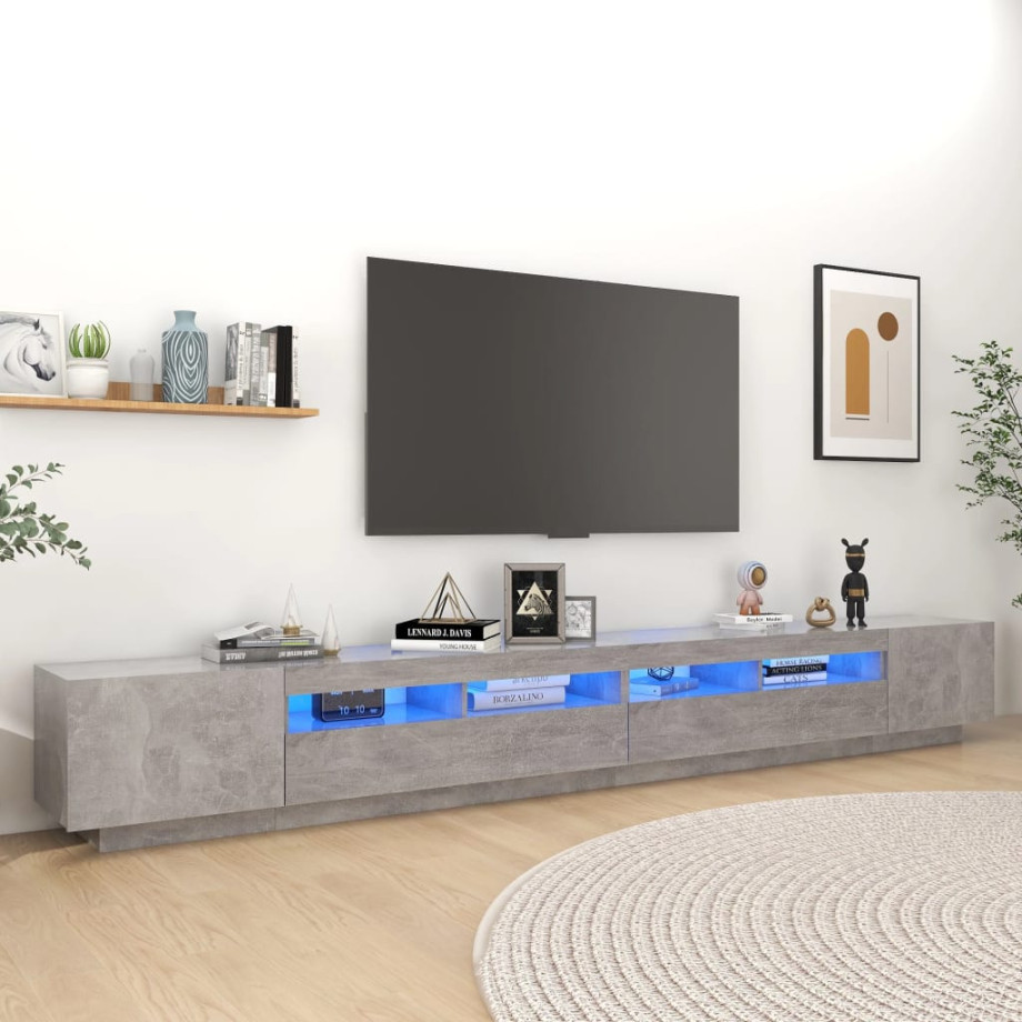 vidaXL Tv-meubel met LED-verlichting 300x35x40 cm betongrijs afbeelding 1