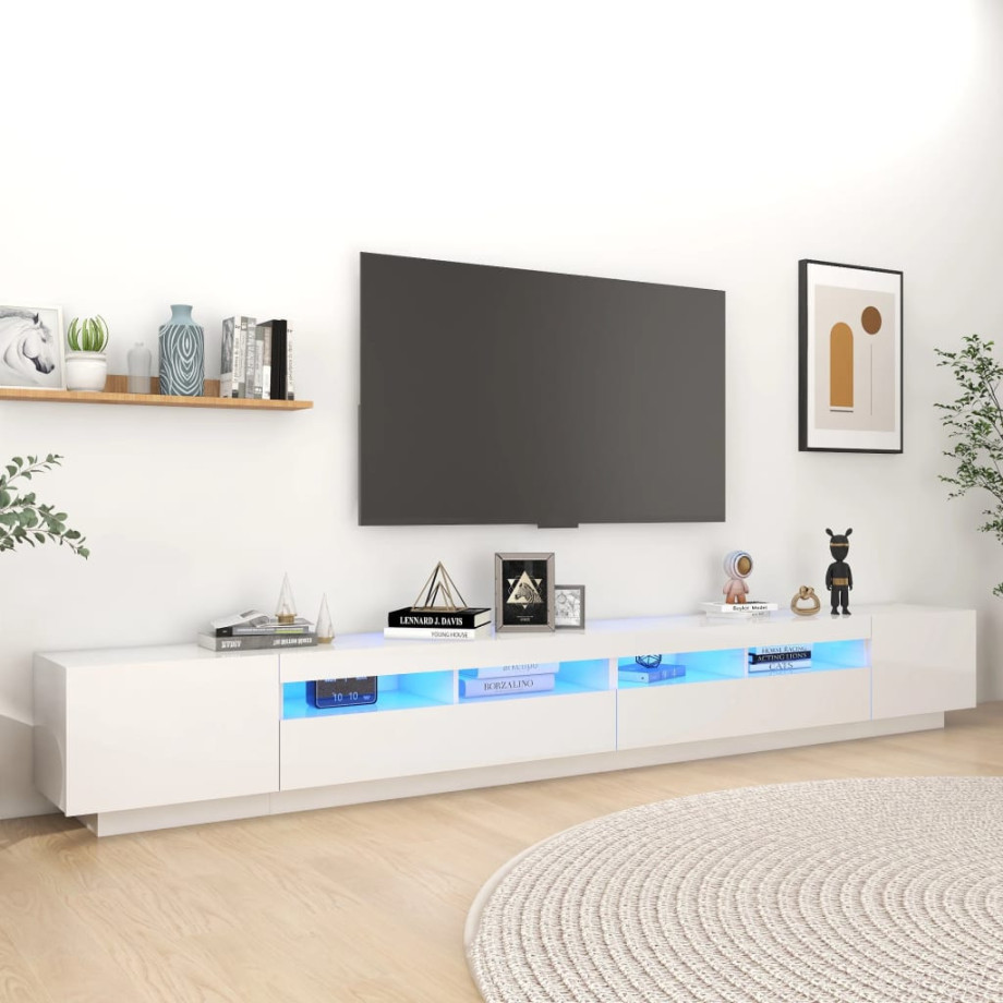 vidaXL Tv-meubel met LED-verlichting 300x35x40 cm hoogglans wit afbeelding 1