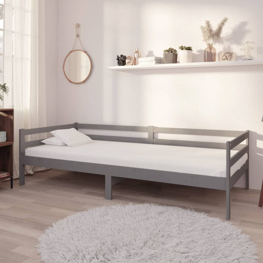 vidaXL Slaapbank massief grenenhout grijs 90x200 cm afbeelding 1