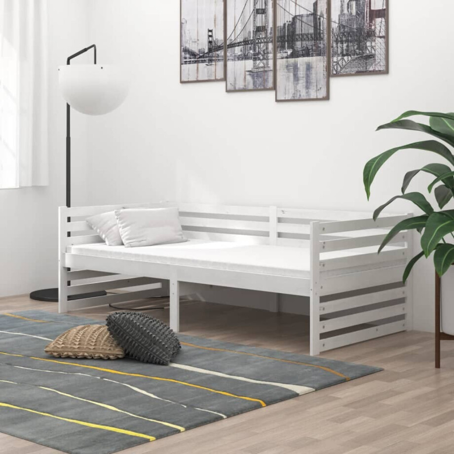 vidaXL Bedbank massief grenenhout wit 90x200 cm afbeelding 1
