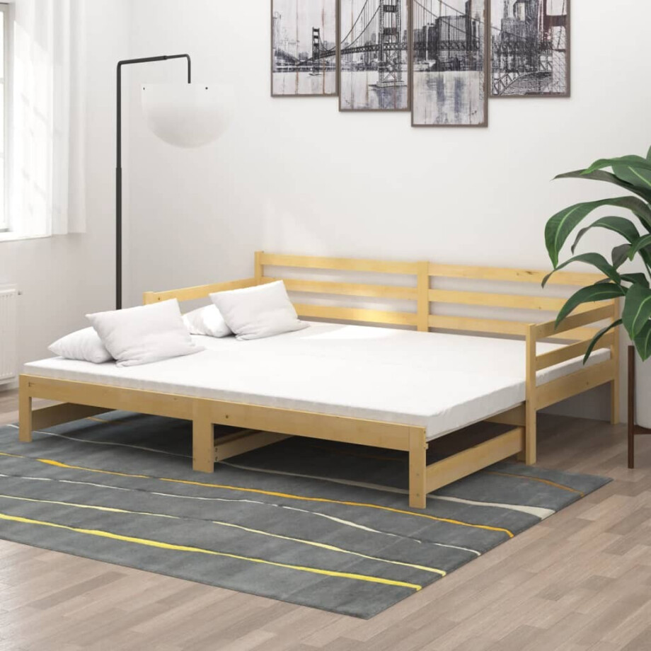 vidaXL Slaapbank uitschuifbaar massief grenenhout 2x(90x200) cm vidaXL Slaapbank uitschuifbaar massief grenenhout 2x(90x200) cm afbeelding 1