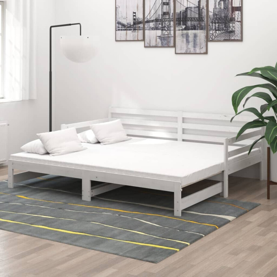 vidaXL Slaapbank uitschuifbaar massief grenenhout wit 2x(90x200) cm afbeelding 1