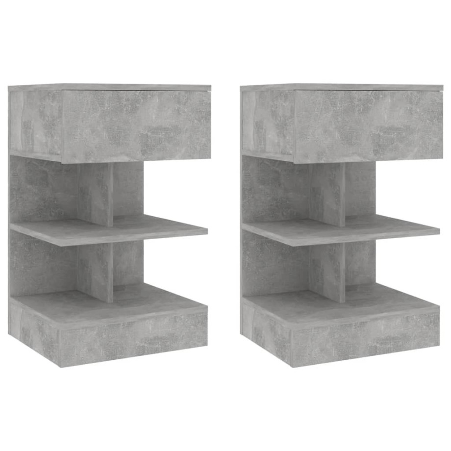 vidaXL Nachtkastjes 2 st 40x35x65 cm spaanplaat betongrijs afbeelding 1