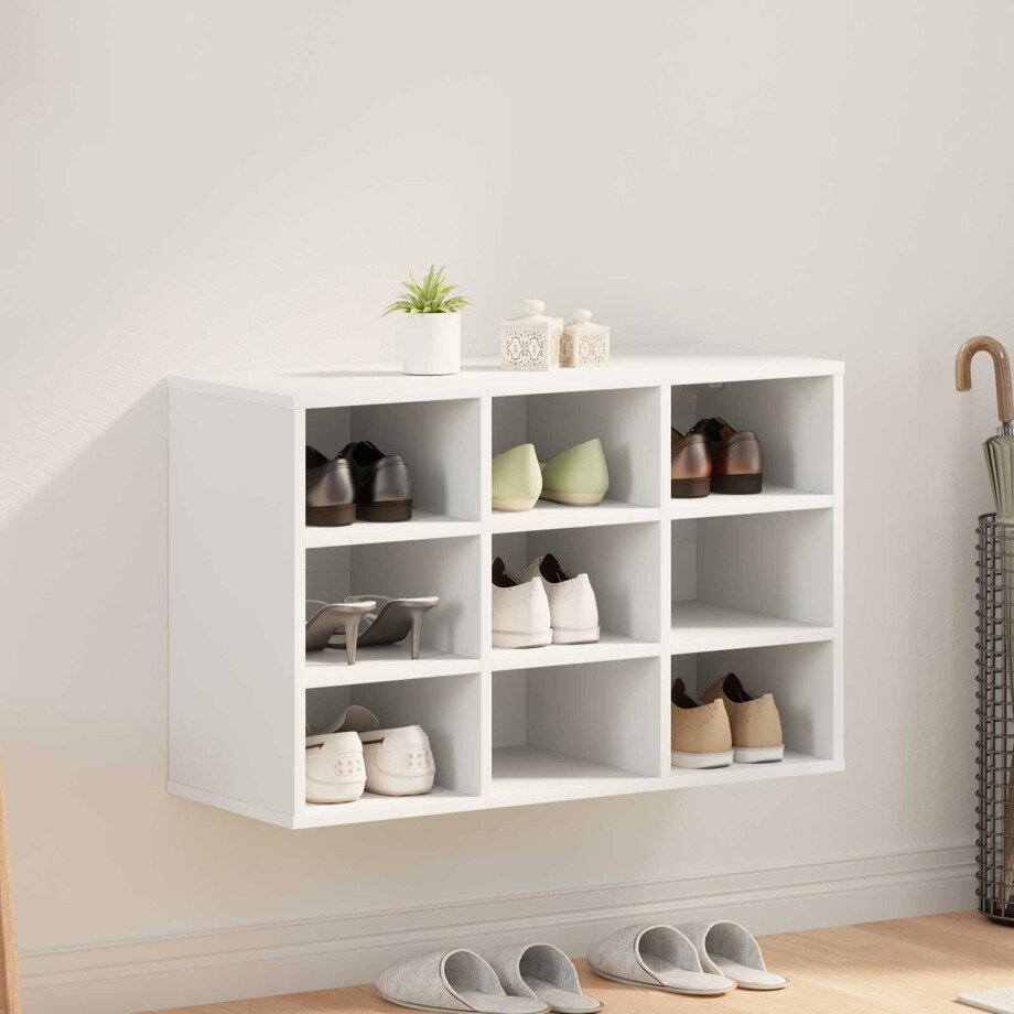 vidaXL Schoenenkast met plank Wit 77,5 x 30 x 51 cm Bewerkt hout afbeelding 1
