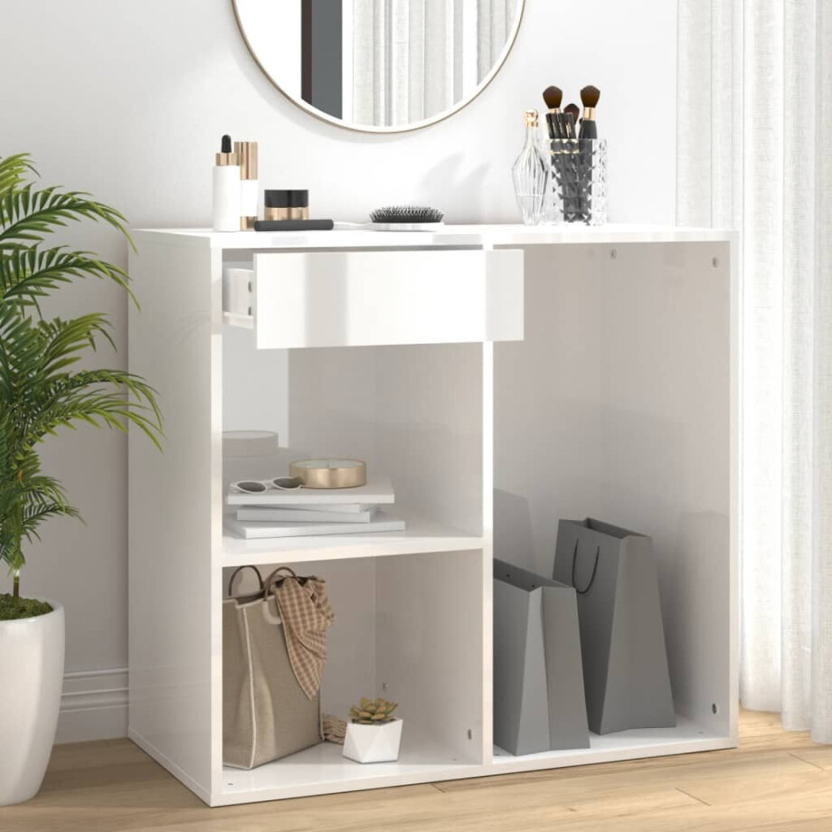 vidaXL Cosmeticakast 80x40x75 cm bewerkt hout hoogglans wit vidaXL Cosmeticakast 80x40x75 cm bewerkt hout hoogglans wit afbeelding 1