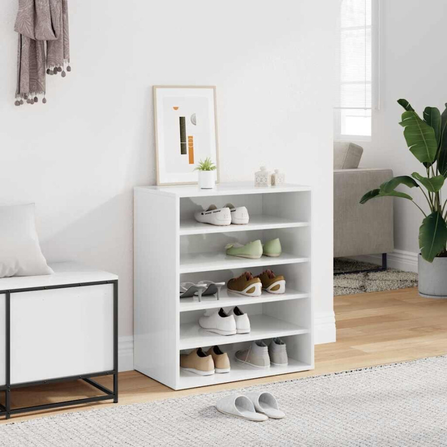 vidaXL Schoenenkast 60x35x70 cm spaanplaat hoogglans wit afbeelding 1