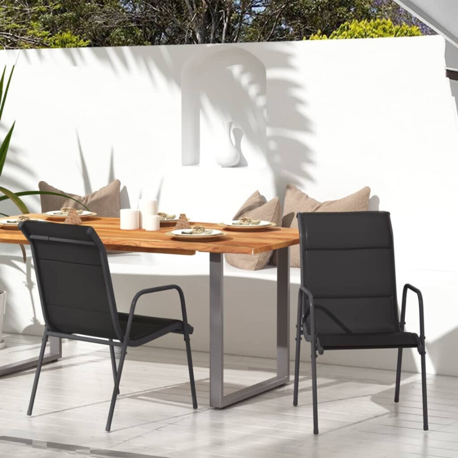 vidaXL Tuinstoelen 2 st staal en textileen zwart vidaXL Tuinstoelen 2 st staal en textileen zwart afbeelding 1