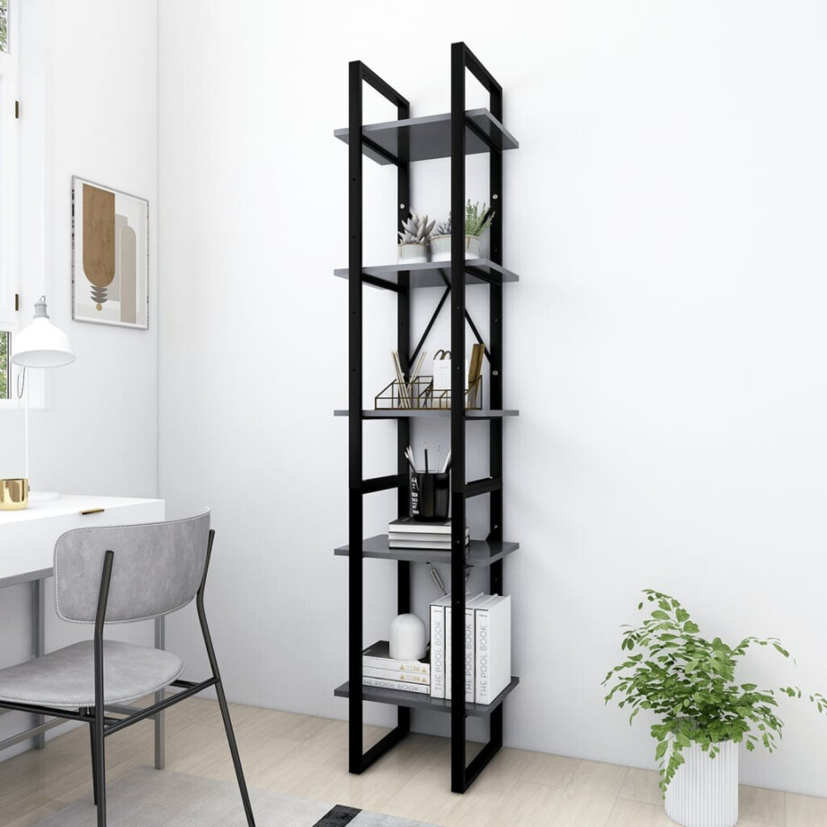 vidaXL Boekenkast met 5 schappen 40x30x175 cm bewerkt hout grijs afbeelding 1