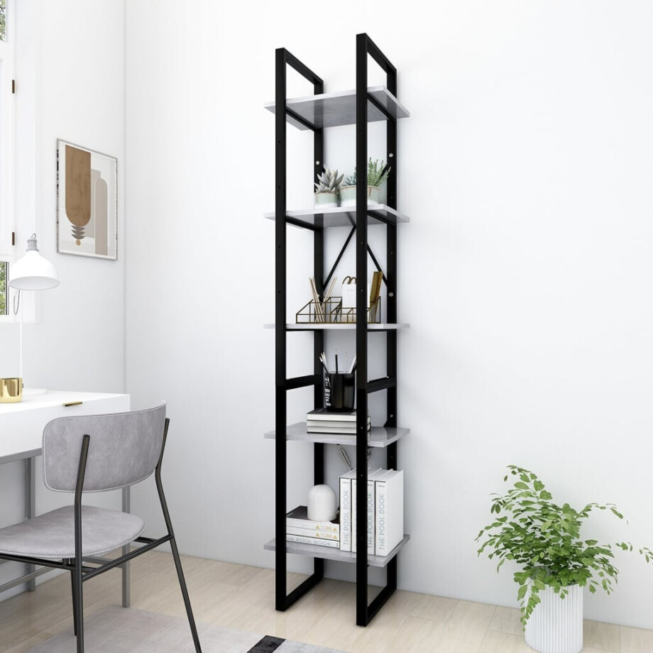 vidaXL Boekenkast met 5 schappen 40x30x175 cm bewerkt hout betongrijs afbeelding 1