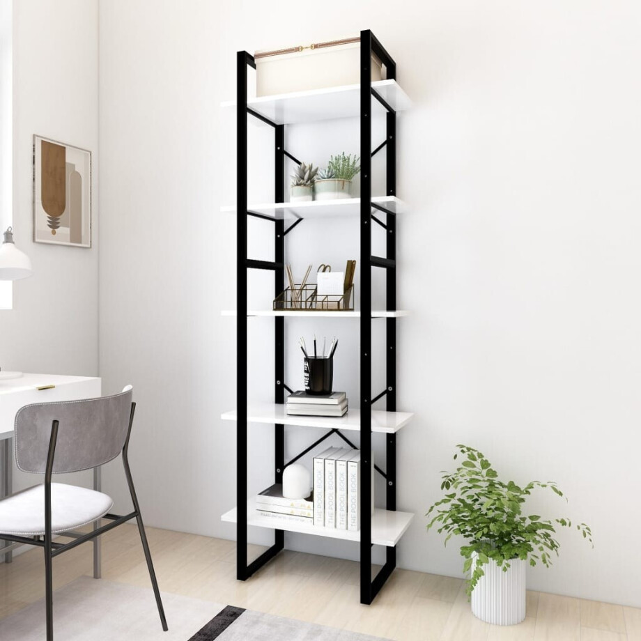 vidaXL Boekenkast met 5 schappen 60x30x175 cm bewerkt hout wit afbeelding 1