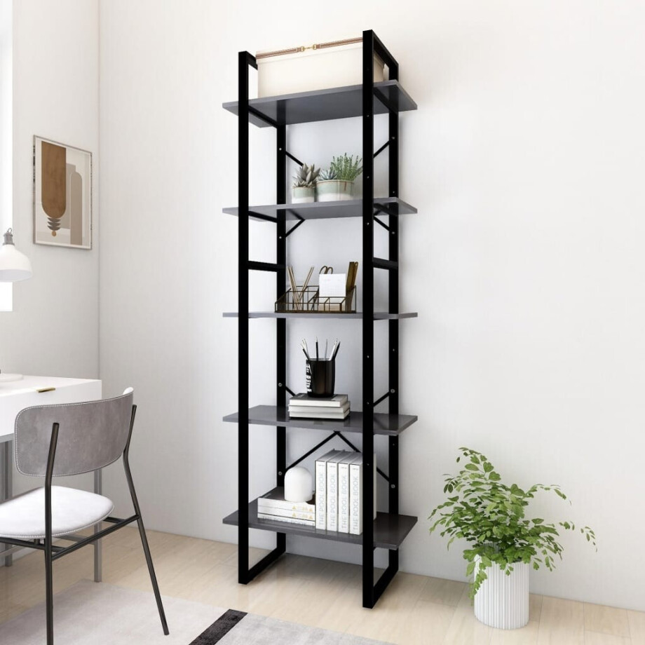 vidaXL Boekenkast met 5 schappen 60x30x175 cm bewerkt hout grijs vidaXL Boekenkast met 5 schappen 60x30x175 cm bewerkt hout grijs afbeelding 1